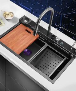Chậu rửa bát 1 hố hiển thị nhiệt độ đa năng Kobesi 7546DTD Full Options