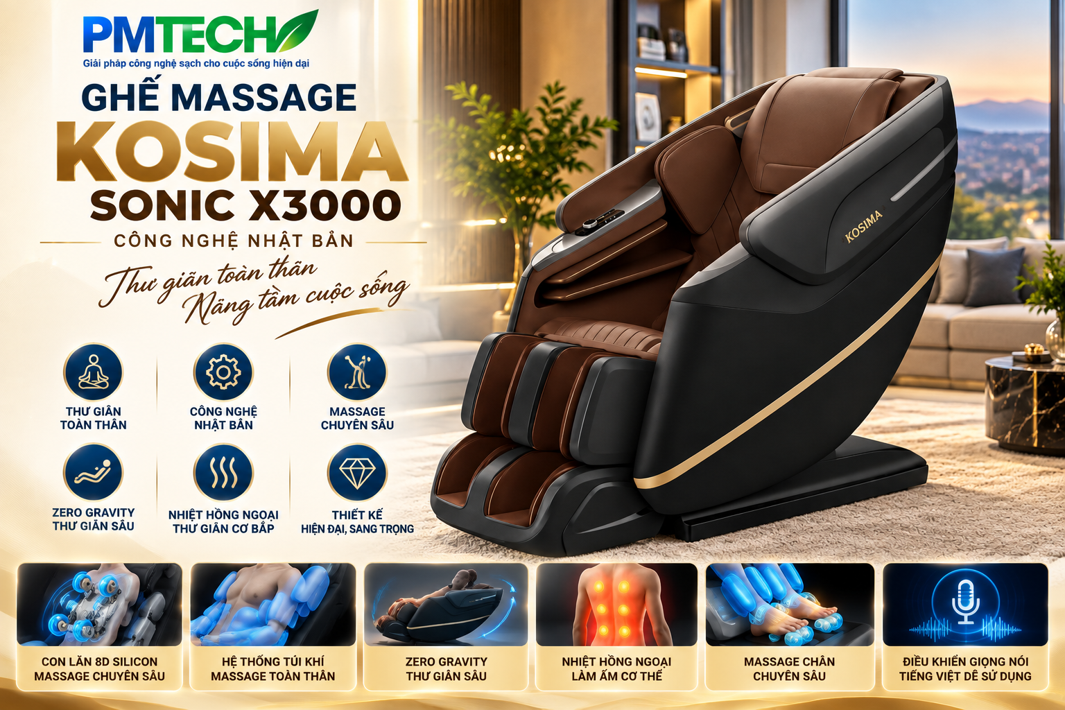 Ghế Massage Kosima Sonic X3000 – Trải nghiệm thư giãn hiện đại tại nhà
